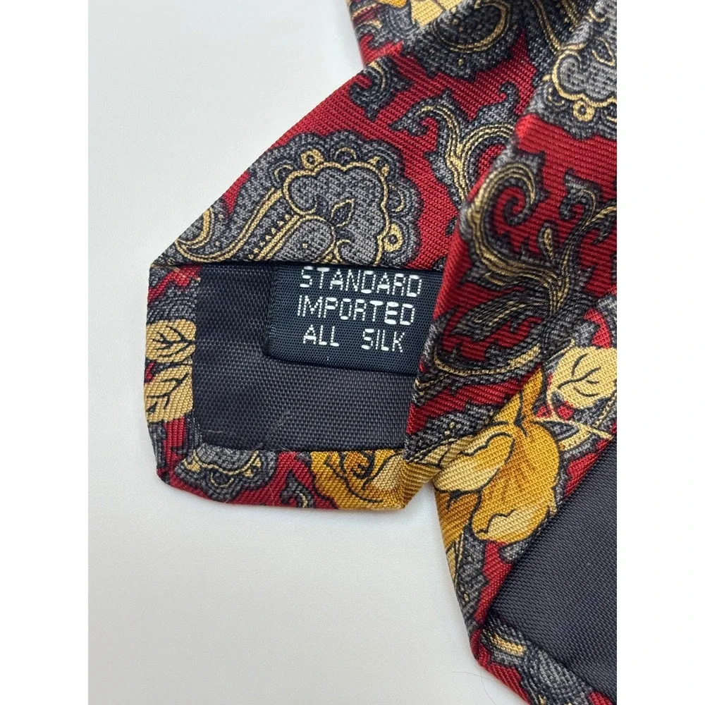 Jacobs Roberts Ltd Mens Silk Necktie Red Gold Floral Paisley Rose Print Tie